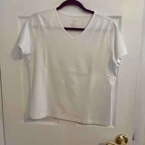 L.L. Bean White Short Sleeve Supima Cotton V-Neck Tee